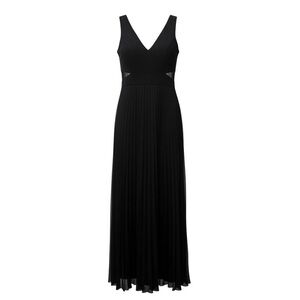 XSCAPE Black Pleated Chiffon Evening Gown – Padded Bodice, Sheer Cutouts, Size 6